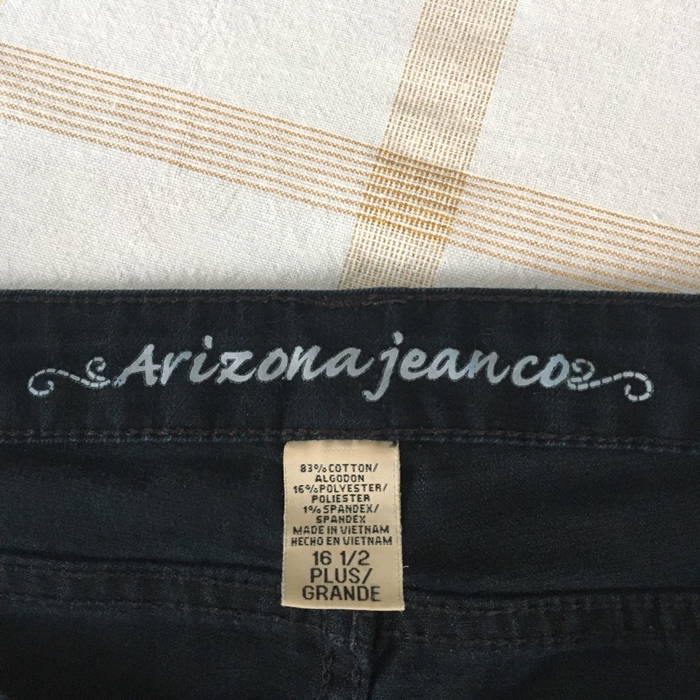 ARIZONA JEAN CO 16 1/2 COTTON BLEND 5 POCKET ZIPPER FRONT BLACK JEANS - Picture 10 of 10